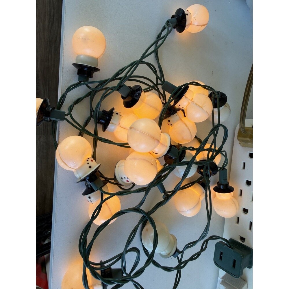 Vintage Blow Mold Christmas Snowman String of 20 Lights Covers Motif Holiday